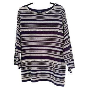 Chaps Striped Blue and White Cotton Sweater w/ Decorative Topstitching XL